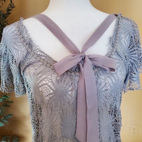 Purple Gray a'reve lace dress with bow - Picture 3 of 13